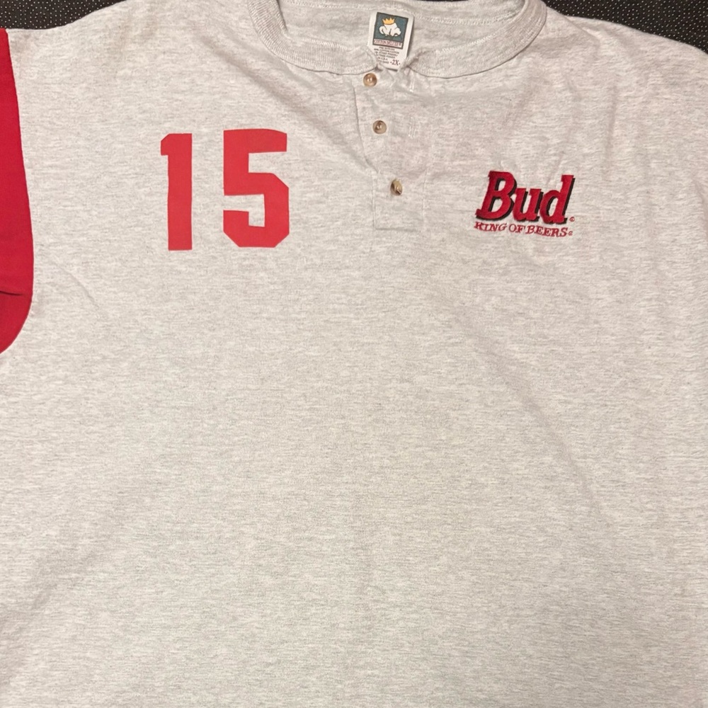 Budweiser Gray Shirt with Red Accents